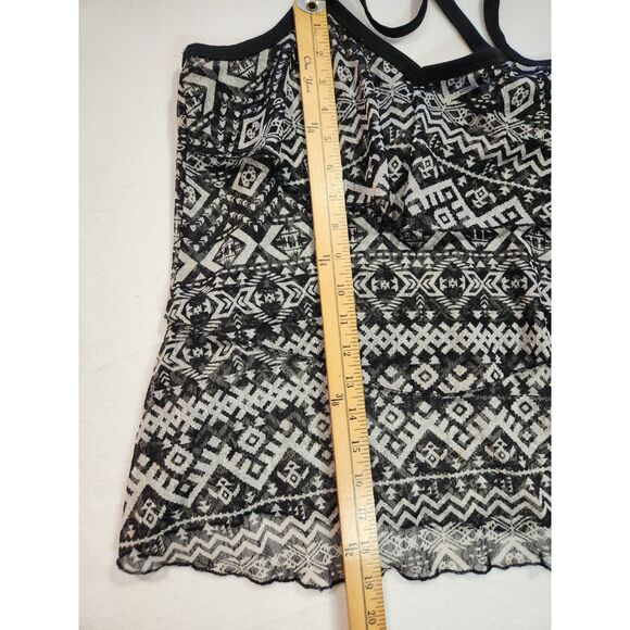 Womens Tank Top Size S Black Sheer Layered Tribal Boho Geometric Festival - Picture 5 of 9